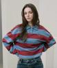 Peohaebseubaianna Blue Burgundy Semi-Crop Polo Shirt