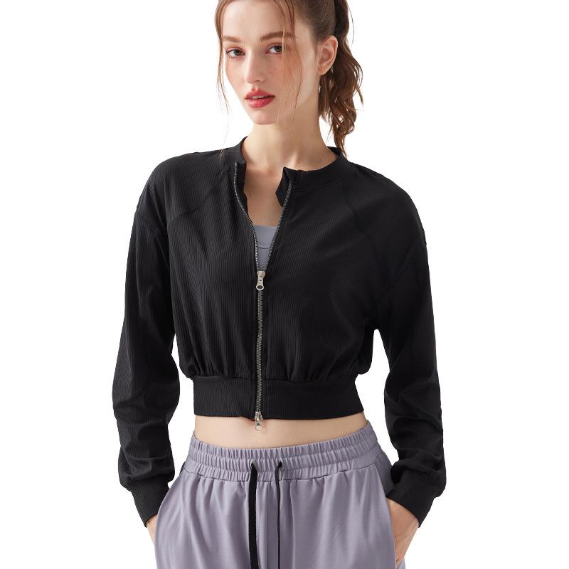 Women's Ribbed Short Slim Zip Casual Top