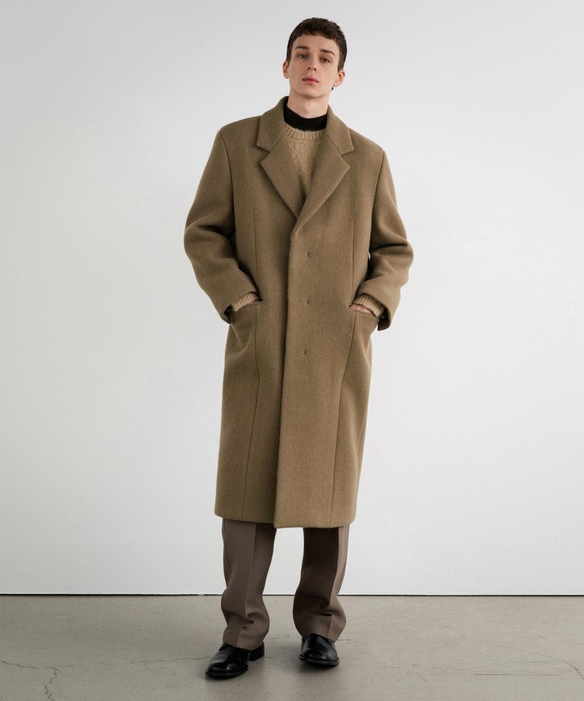 Insilence Hidden Button Alpaca Coat Grey Beige
