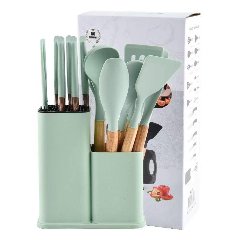 19-Piece Non-Stick Silicone Cookware & Knife Set with Storage Bucket