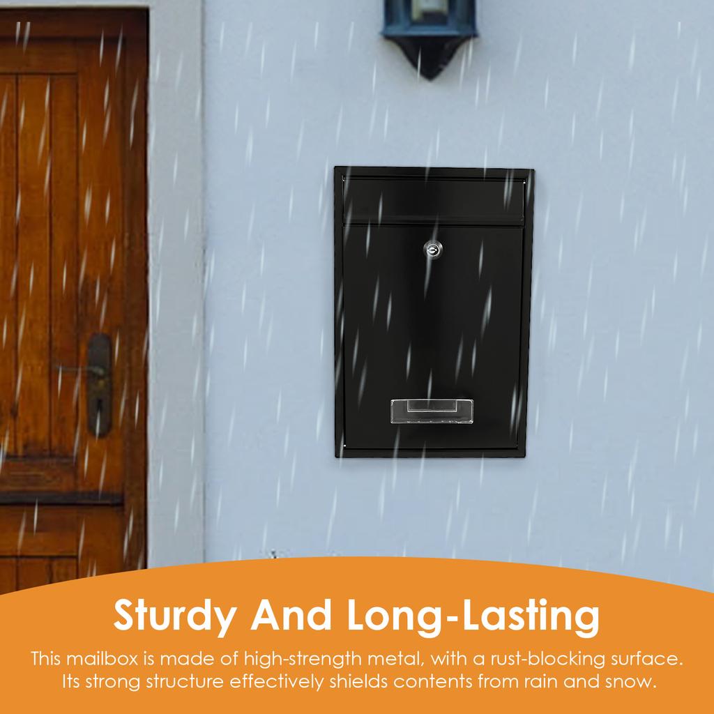 Wall Mounted Mailbox Heavy Duty Lockable Rust Proof Metal Post Box for School Office with 2 Keys Outdoor Gate Newspaper Mail Box