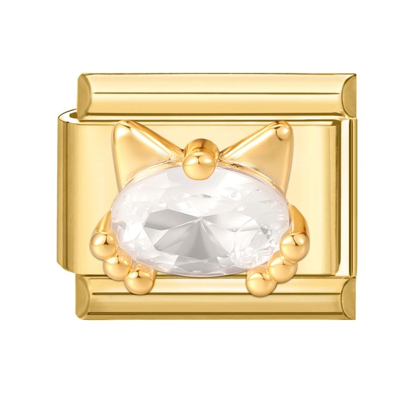 Vintage Golden Charm Zircon Butterfly Bow Cat Flower Italian Charm Links Fit 9MM Stainless Steel Bracelet Women DIY Making Gift