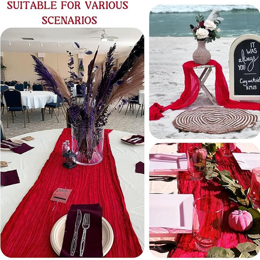 2pcs Red Cheesecloth Table Runner Boho For Baby Shower Wedding Party Birthday