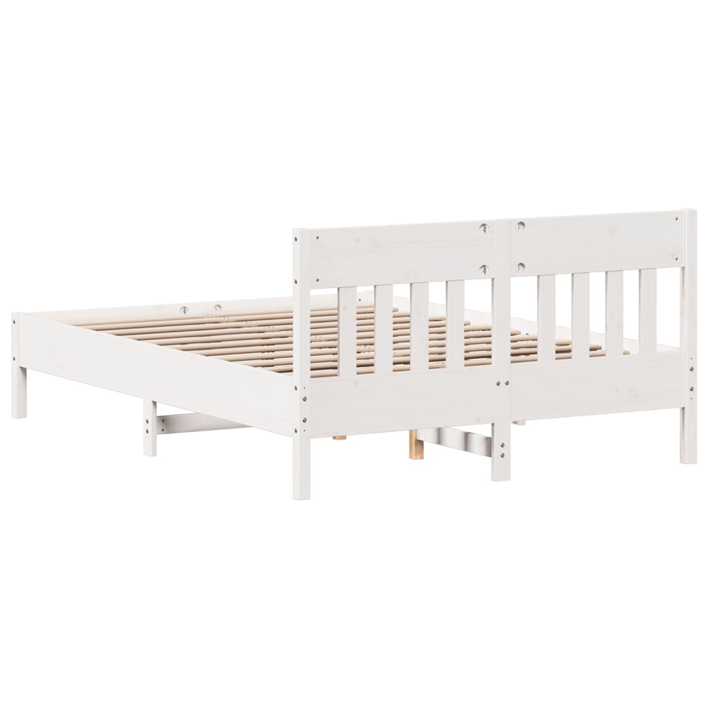 Vidaxl Bed Frame Without Mattress, White, 135X190 Cm, Solid Pine Wood