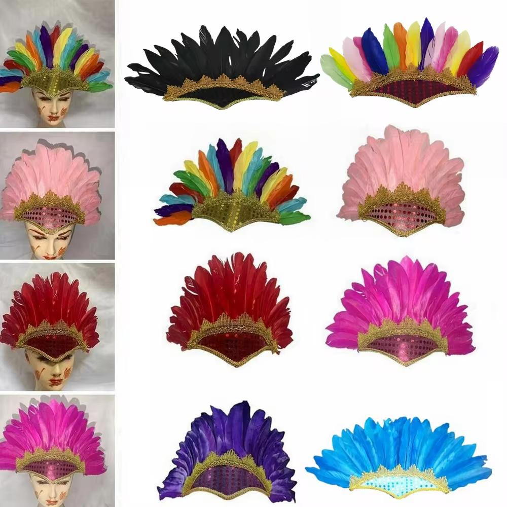 Carnival Crystal Crown Feather Headpieces Feather Headdress Mardi Gras Accessories 1920s Flapper Halloween Headband for Women