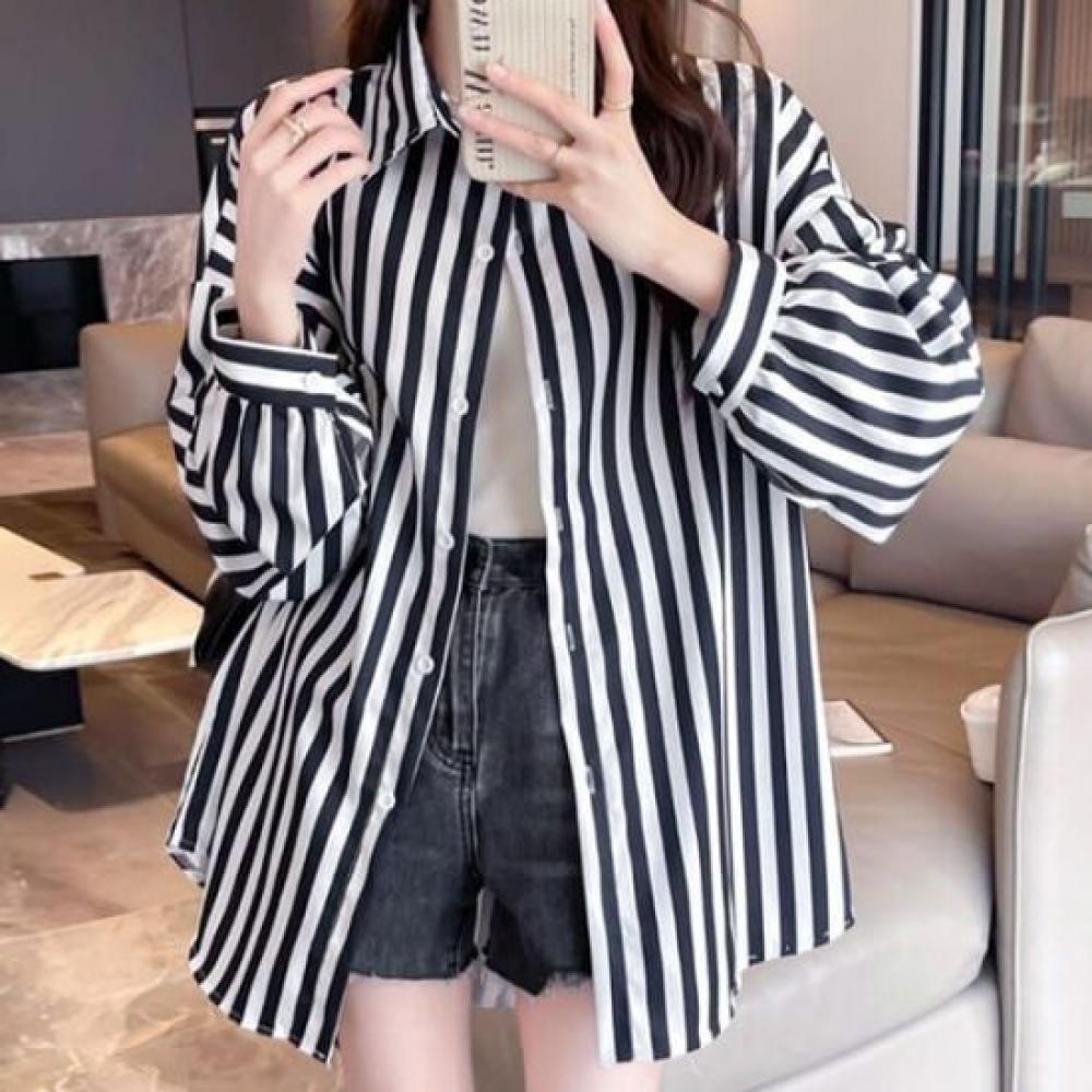 Navava Casual Daily Stripe Long Sleeve Shirt Nb2536