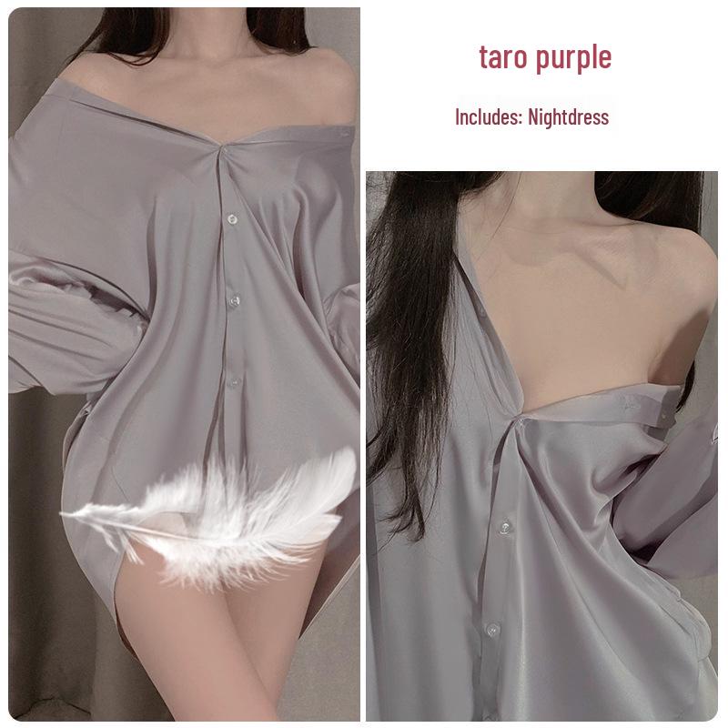 

Стильный комплект ночной сорочки-бойфренда большого размера с воротником и открытой передней частью Small фиолетовый