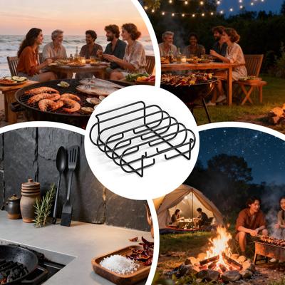 Bbq Rib Rack 4-Slot Large Vertical Stainless Steel Grill Stand Rib Rack Meat Grilling Stand For Home Kitchen Picnic Outdoor