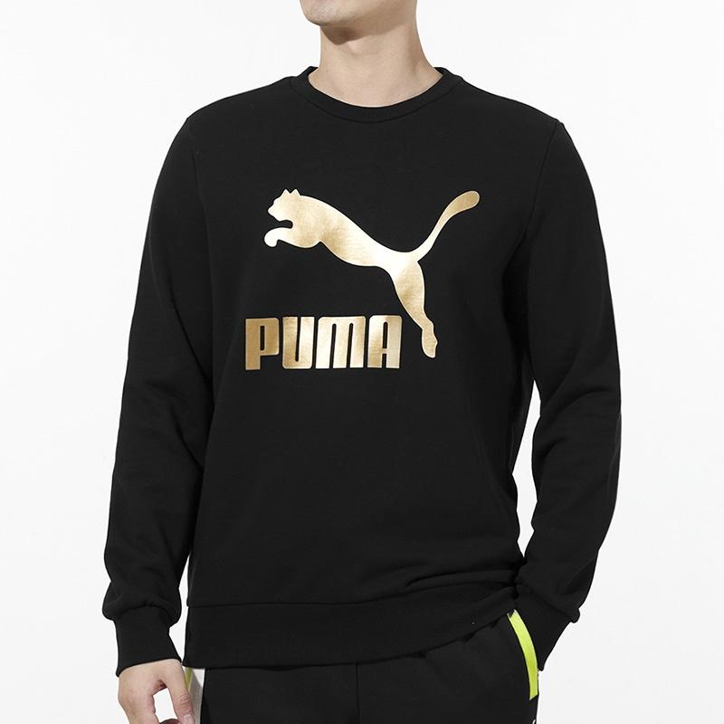 Puma Classics Logo Crew Bronzing Large Logo Sports Round Neck Pullover Black Men's 531367-51