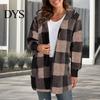 Women Button-up Sweater Coat Open Front Hooded Long Sleeve Easy To Wear Cardigan Plaid Print Knitting Loose Fit Mid-length Knitwear Cozy Knit