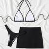Women’s Strap High-Waisted Slit Three-Piece Bikini Set, Sexy Swimsuit, Beach Vacation Swimwear