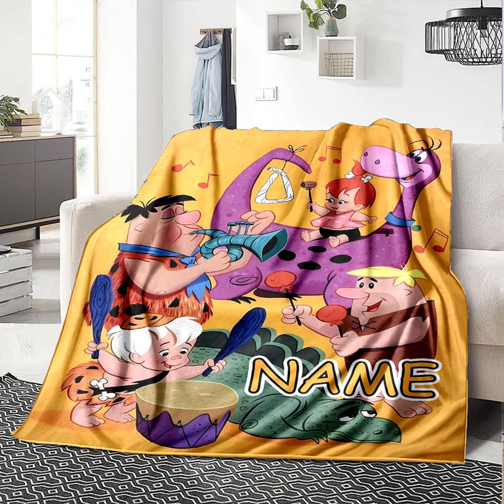 Customizable Flintstone Throw Blanket – Personalized Name, All-Season Cozy Snug Blanket, Machine Washable, Personalized Blanket