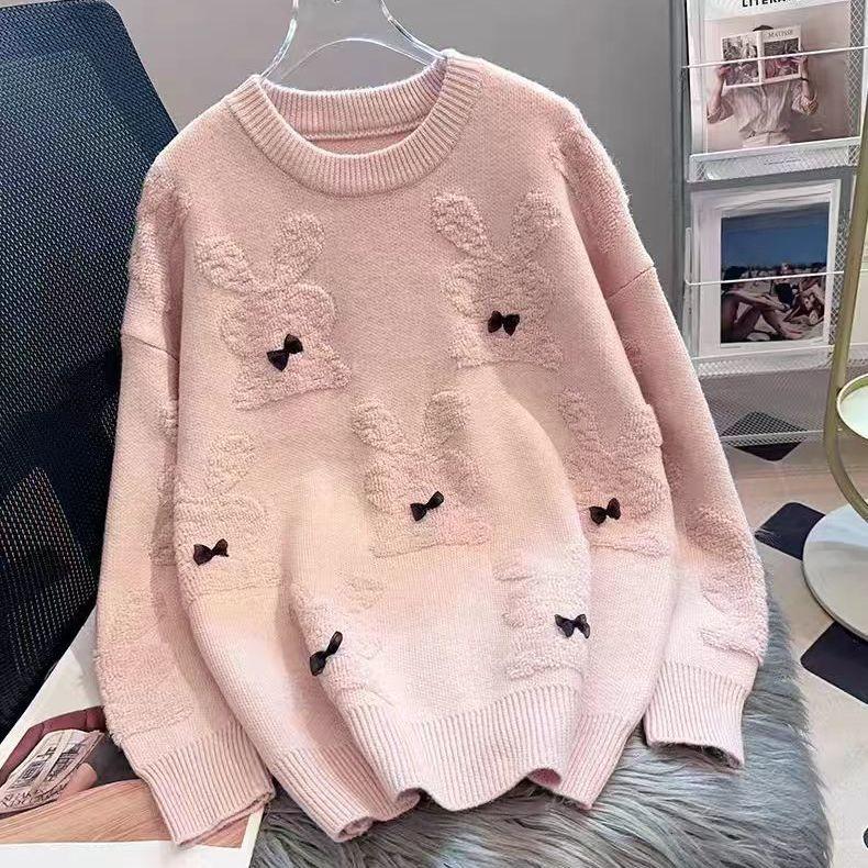 Autumn and Winter Round-neck Sweater for Women Thickened Outer Wear Loose Fit New Style In Autumn Fashionable and Lazy Style Knitted Base Shirt Top