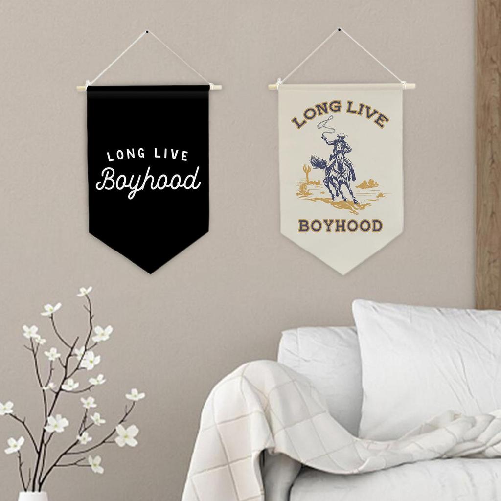 Boyhood Banner Decorative Wall Hanging Pennant Flag Triangle Display Ornament Polyester Wooden