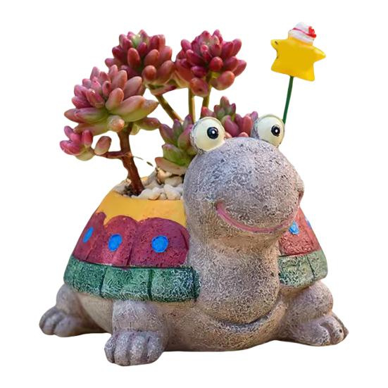 Flowerpot Colorful Turtle Shape Resin Planter Cartoon Style Indoor Outdoor Decorative Gardening Container