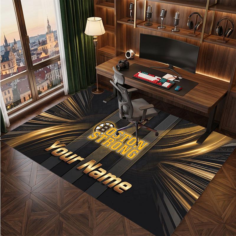 Tappeto in Cristallo Vellutato Personalizzato Boston Bruins, Tappeto Morbido Antiscivolo con Testo Nome Personalizzato per Soggiorno Camera da Letto