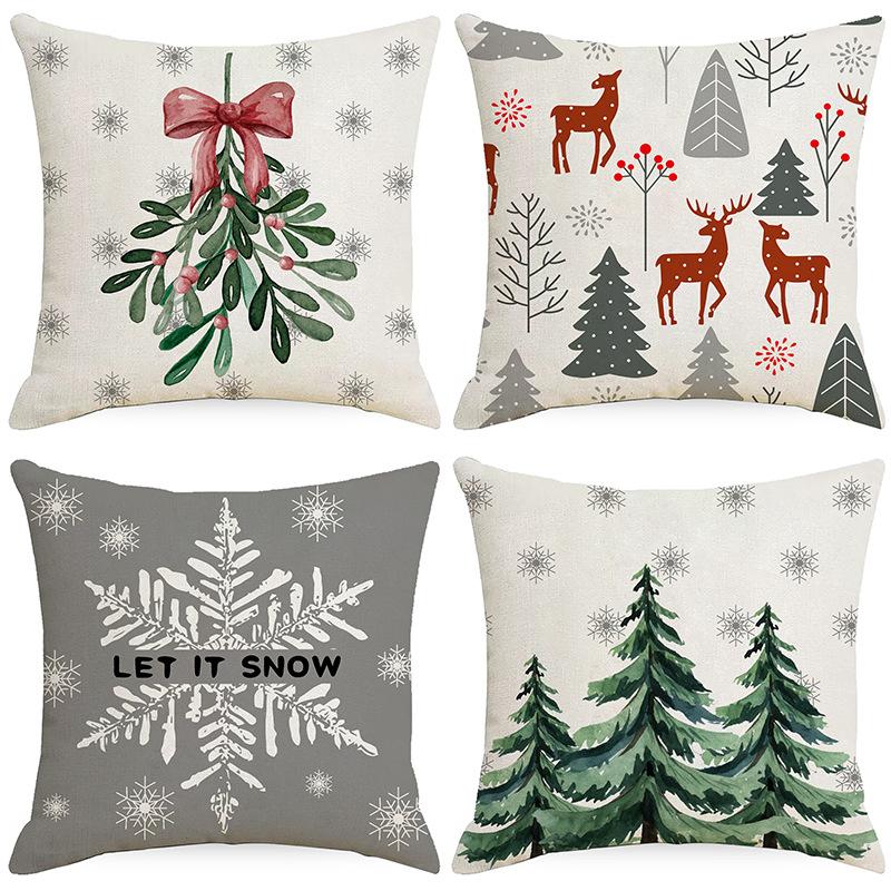Christmas Linen Throw Pillow Cover Christmas Tree Snowflake Holiday Home Decor Gift Sofa Cushion Cushion Cover