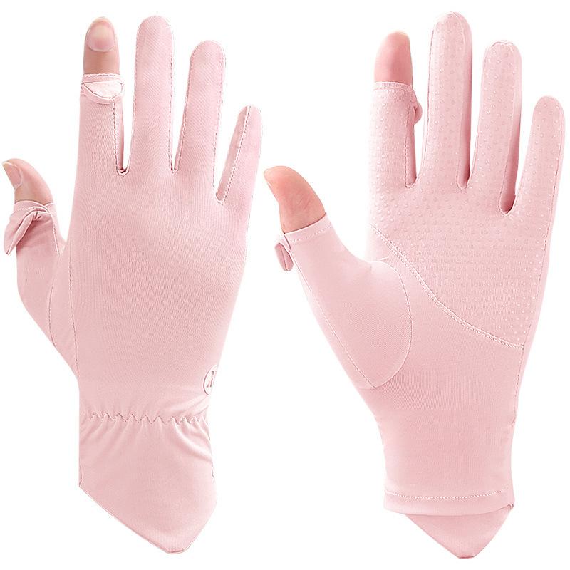 

Перчатки из ледяного шелка Весна и Лето Женские Анти-ультрафиолетовые Дышащие Нескользящие Тонкие Длинные С откидным большим пальцем Перчатки из ледяного шелка one size fits all розовый