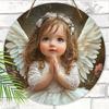 Beautiful Cherub Wooden Sign - Angle Guarding People Round Sign for Front Door Wall Hanging Decor - Ideal Home Hanging Decoration