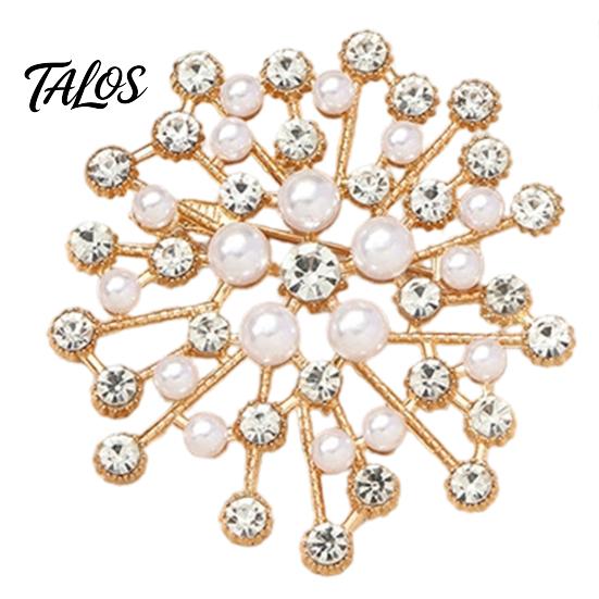 Snowflake Lapel Pin Brooch Pin, Pearls And Rhinestone Decor, Strong Buckle Secure Fit Decorative Clip Brooch, Durable Alloy Fine Electroplating