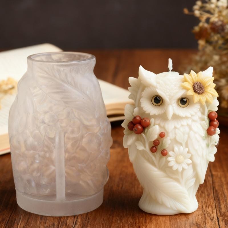 Moule en Silicone Forme Chouette Florale pour Bougie Silicone Alimentaire Résistant à la Température pour Coulée Résine Savon Bougie Chocolat