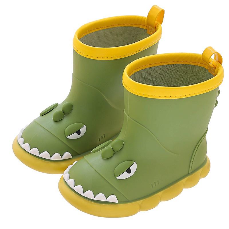 Kids Dinosaur Rain Boots Boys Girls - Non-Slip Waterproof PVC Mid-Calf Shoes With Optional Removable Lining