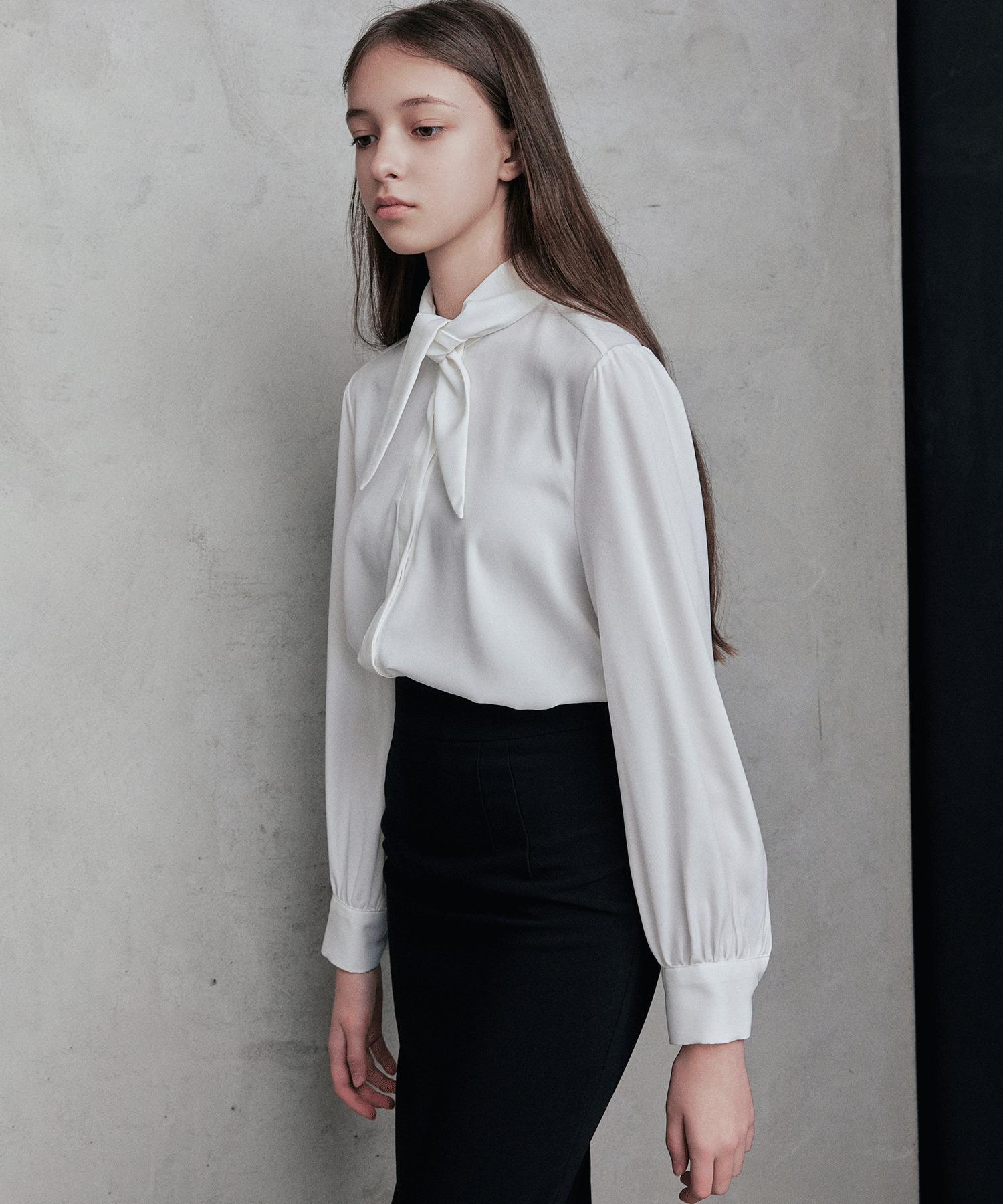 Rank 5 [Meli] Mini Tie Blouse_White White/F