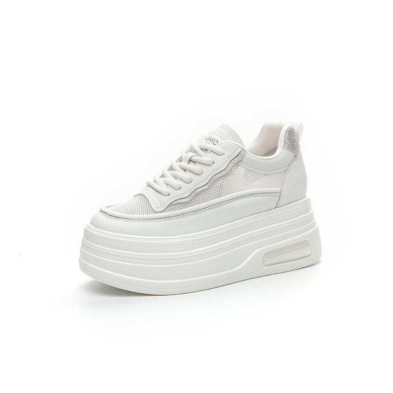 8 inner height increase white shoes women's summer new small thick-soled casual leather mesh breathable board shoes
