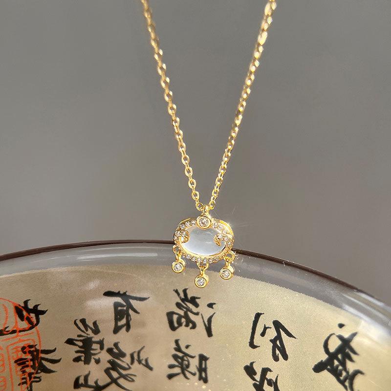 

Ожерелье из белого халцедона с замком мира, новое, высококачественное, китайское, ретро, ключичная цепочка