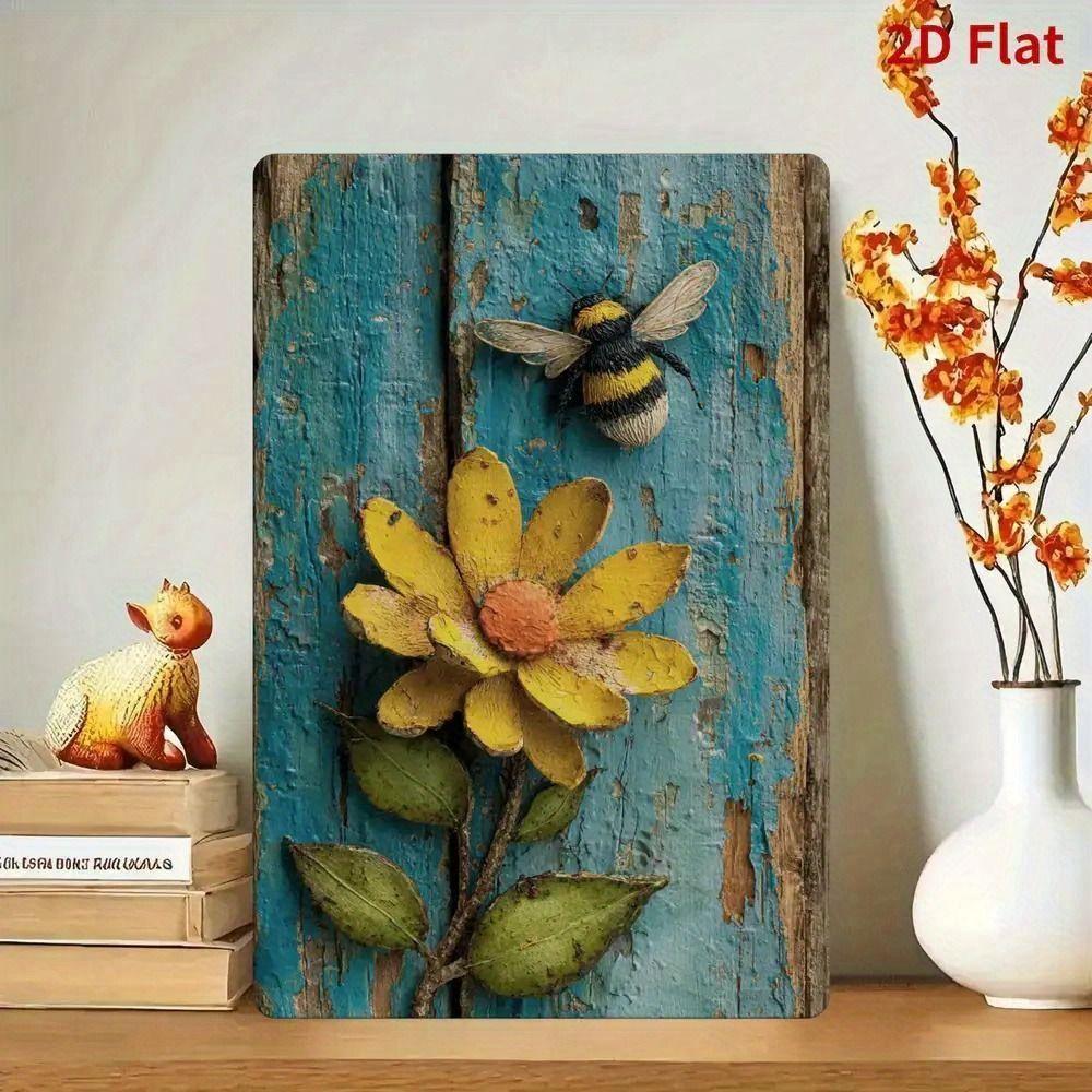 Metal Sign Bee Flower Nature Sunflower 20x30cm Wall Decor
