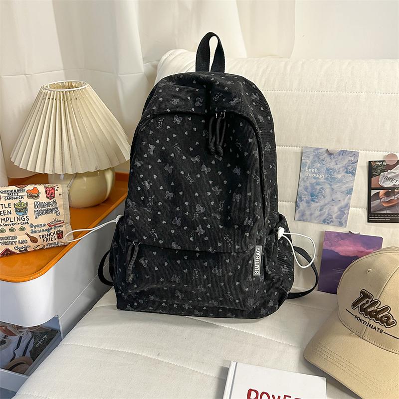 College Style Schoolbag Women's Bow Corduroy Travel Backpack