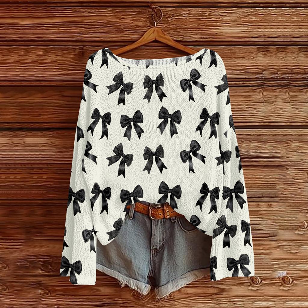 Womens  Fall Sweaters Long Sleeve Print Tops Pullover Sweaters Loose Dressy Casual Basic Clothes