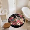 Floral Cat  Round Area Rug,Carpet Rug for Living Room Bedroom Sofa Playroom Decor,Non-slip Floor Mat