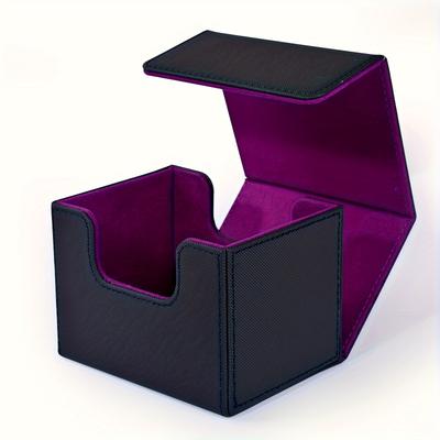 Card Deck Box , Card Storage Box Fits 100 Single  Sleeved Cards, PU Leather Strong Magnet Card Deck Case for TCG Cards
