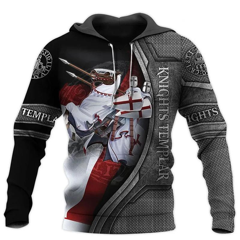 Knights Templar 3D tisk Pánské Vintage mikiny Ležérní Oversized Streetwear Mikiny s kapucí Pánské oblečení Pulovry s dlouhým rukávem