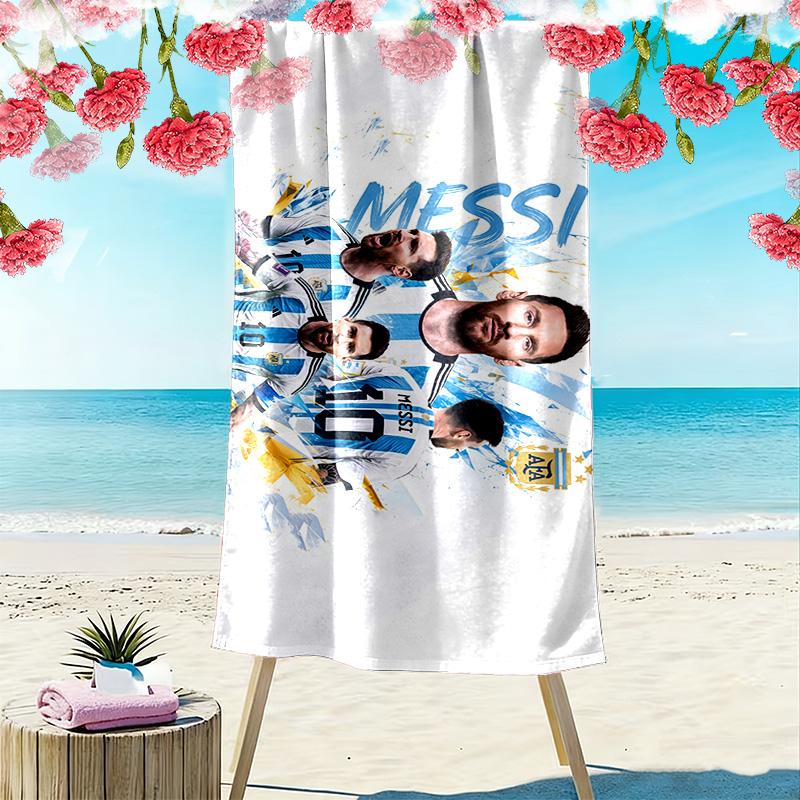Asciugamano da Spiaggia con Stampa di Lionel Messi, Asciugamano Grande Morbido ad Asciugatura Rapida per Spiaggia Campeggio Nuoto