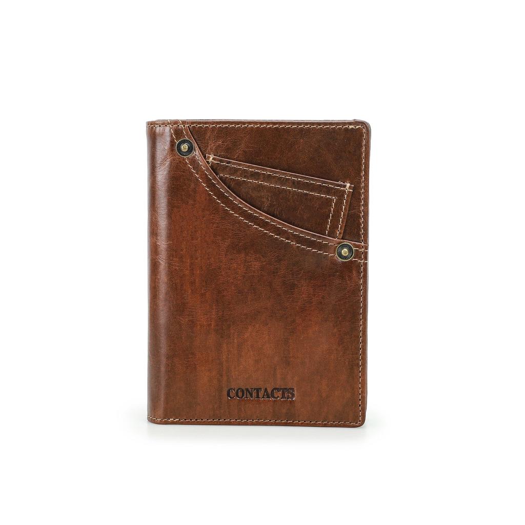 Cartera Monedero Portatarjetas de Cuero Genuino CONTACT'S para Hombre Fundas para Tarjetas con Bloqueo RFID con Bolsillo con Cremallera Portatarjetas de Identificación Cartera Pequeña de Hombre