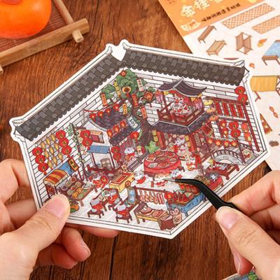 4 ks DIY 3D samolepky se scénou Kreslená kočka Volnočasové samolepky