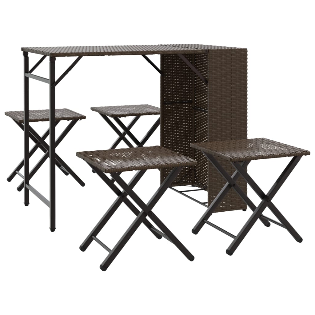 5 Piece Foldable Outdoor Dining Set Brown Poly Rattan