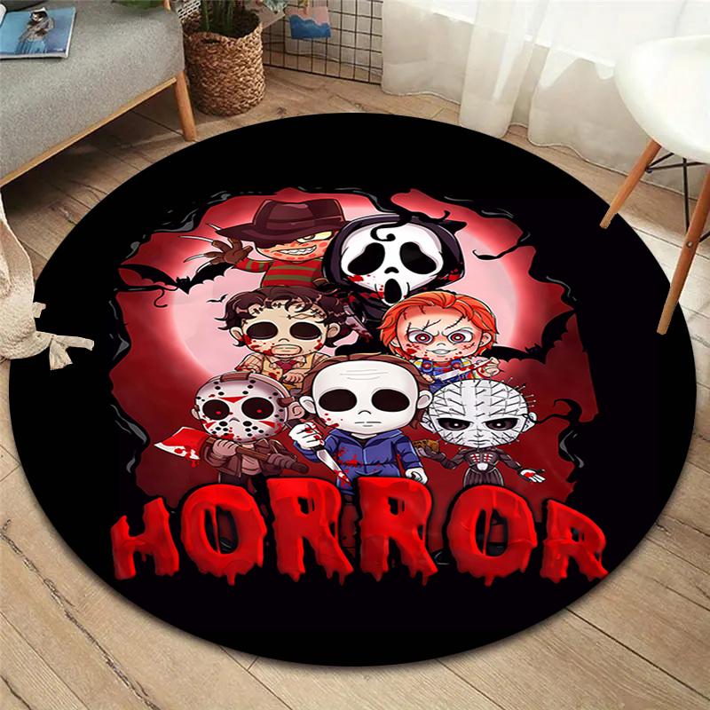 Chibi Chucky Freddy Krueger Round Area Rug,Carpet Rug for Living Room Bedroom Sofa Playroom Decor,Non-slip Floor Mat
