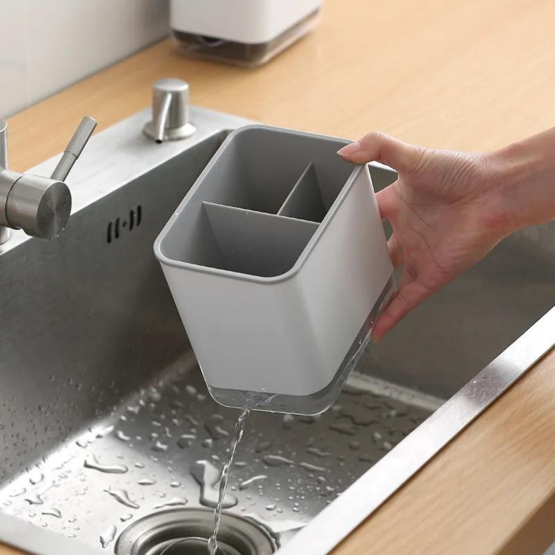 Égouttoir à couverts double couche, Cage à baguettes détachable avec porte-cuillère et fourchette, Organisateur d'ustensiles de cuisine