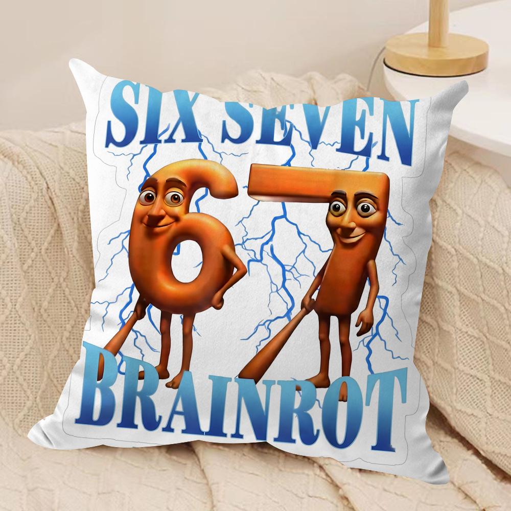 Tung Tung Sahur Six Seven Cushion Cover Silky Short Plush Invisible Zipper Dustproof Sofa Pillow Case For Home Decor
