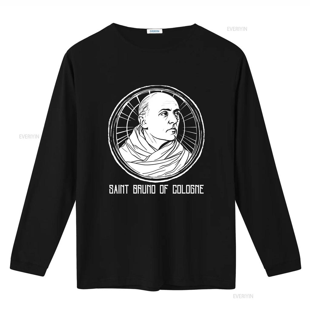 Black White Line Art Saint Bruno Of Cologne Catholic Religious Print Casual T Shirt Vintage Washed Designer Clothes Stretched