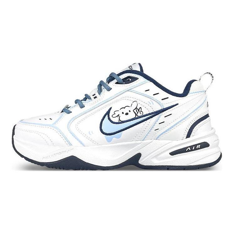 Nike Air Monarch 4 White Navy Abrasion Resistant Low Top Chunky Sneakers Unisex White Blue 415445-102(Team47-M4)
