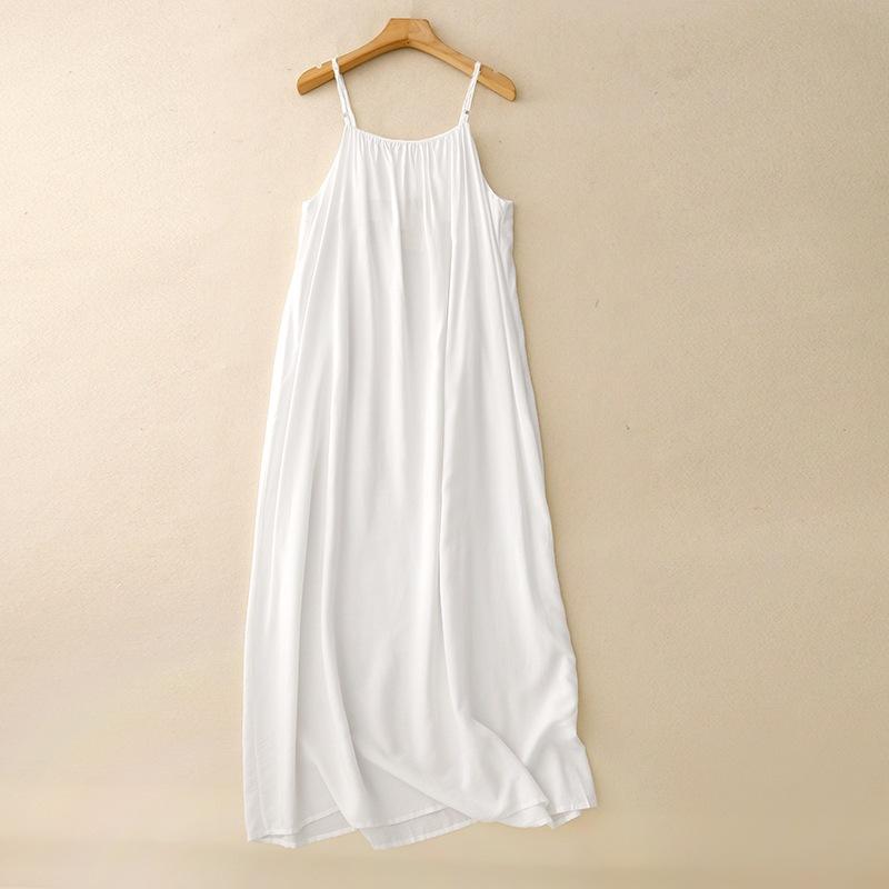 White drape lengthened suspender skirt dress 2025 summer new travel photography pleated temperament long skirt vest skirt