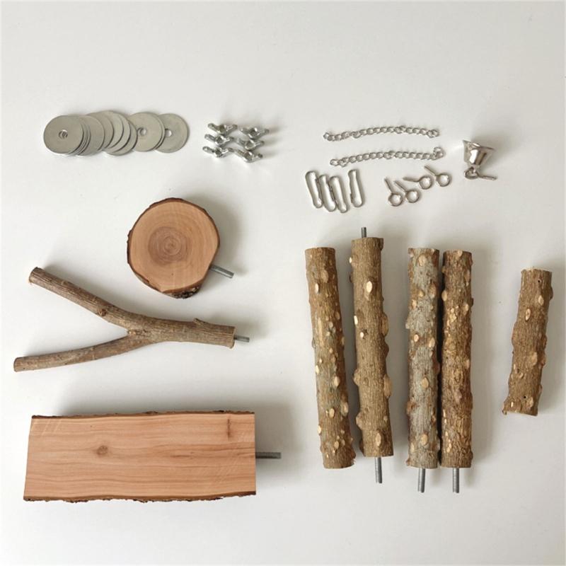 Parrots Cage Accessories 6Pieces/Set Wooden Perches Chewing Sticks Climbing Branches Stand For Small Bird Enrichment