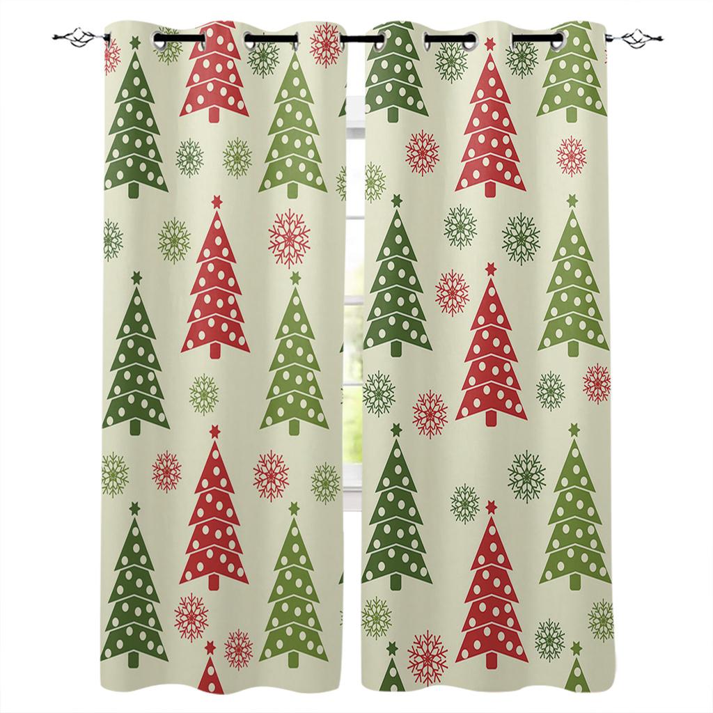 Cartoon Cute Shine Christmas Tree Red Girl Window Curtains For Kids Bedroom Living Room Bathroom Kicthen Door Hall Home Decor 2P