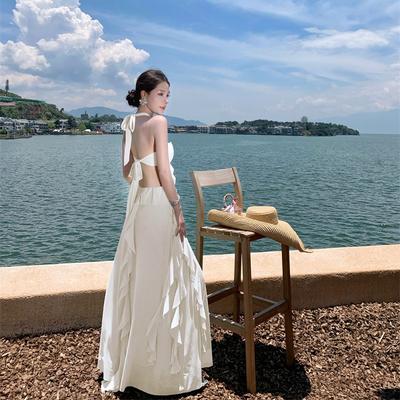 Neck Tube Top Ruffle Leaf Edge Halter Dress Women's Summer New Seaside Vacation Beach Dress