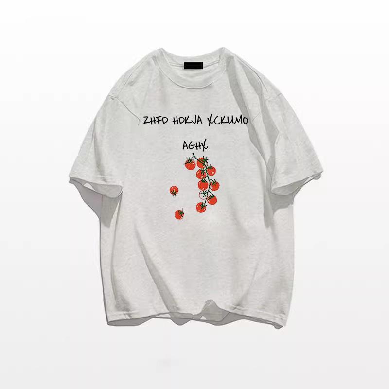 

Трендовая женская футболка из чистого хлопка белого цвета с коротким рукавом - Новинка 2025 года, свободный топ в американском стиле M хизер серый