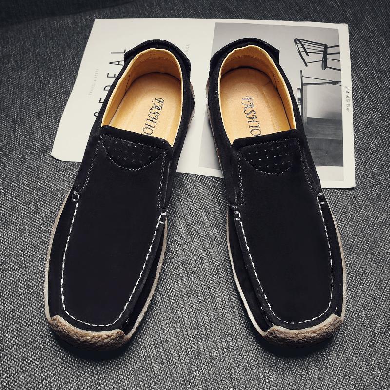 Fashion Men's Casual Snail Shoes Suede Genuine Leather Mens Comfortable Soft Driving Flats Men Classic Rubber Sole Outdoor Bean Shoes